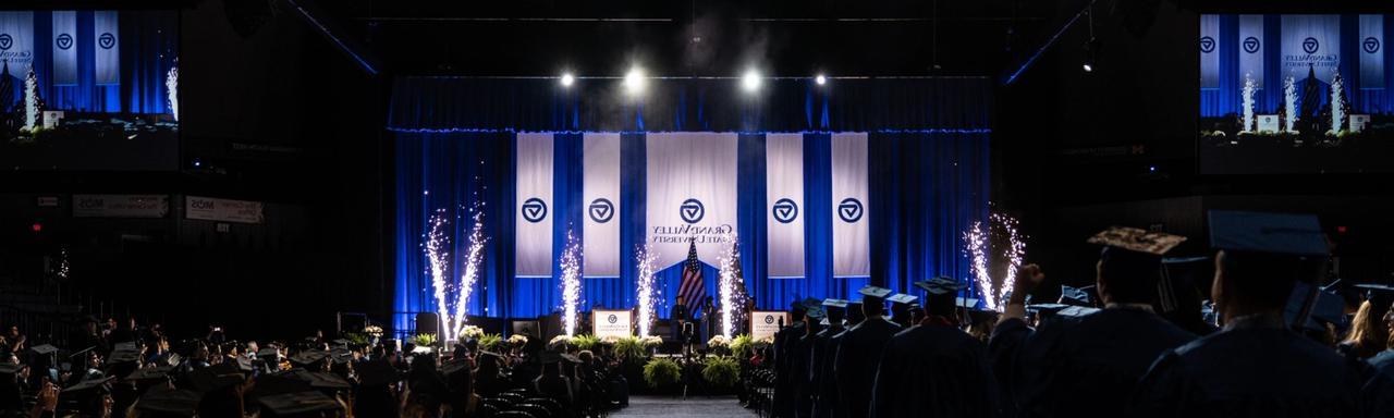 wide photo of Van Andel Arena during a GVSU commencement ceremony